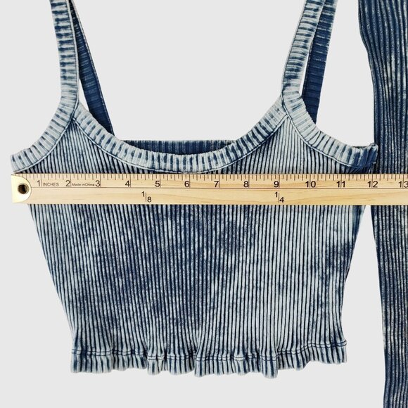 ZARA Women’s 2-Piece Ribbed Tie Dye Velvet Set Blue Crop Top & Maxi Skirt M - Picture 6 of 12